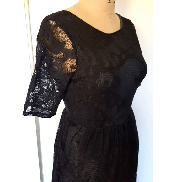 Asos maxi black full lace V back  lined dress gown 4 - Picture 7 of 11